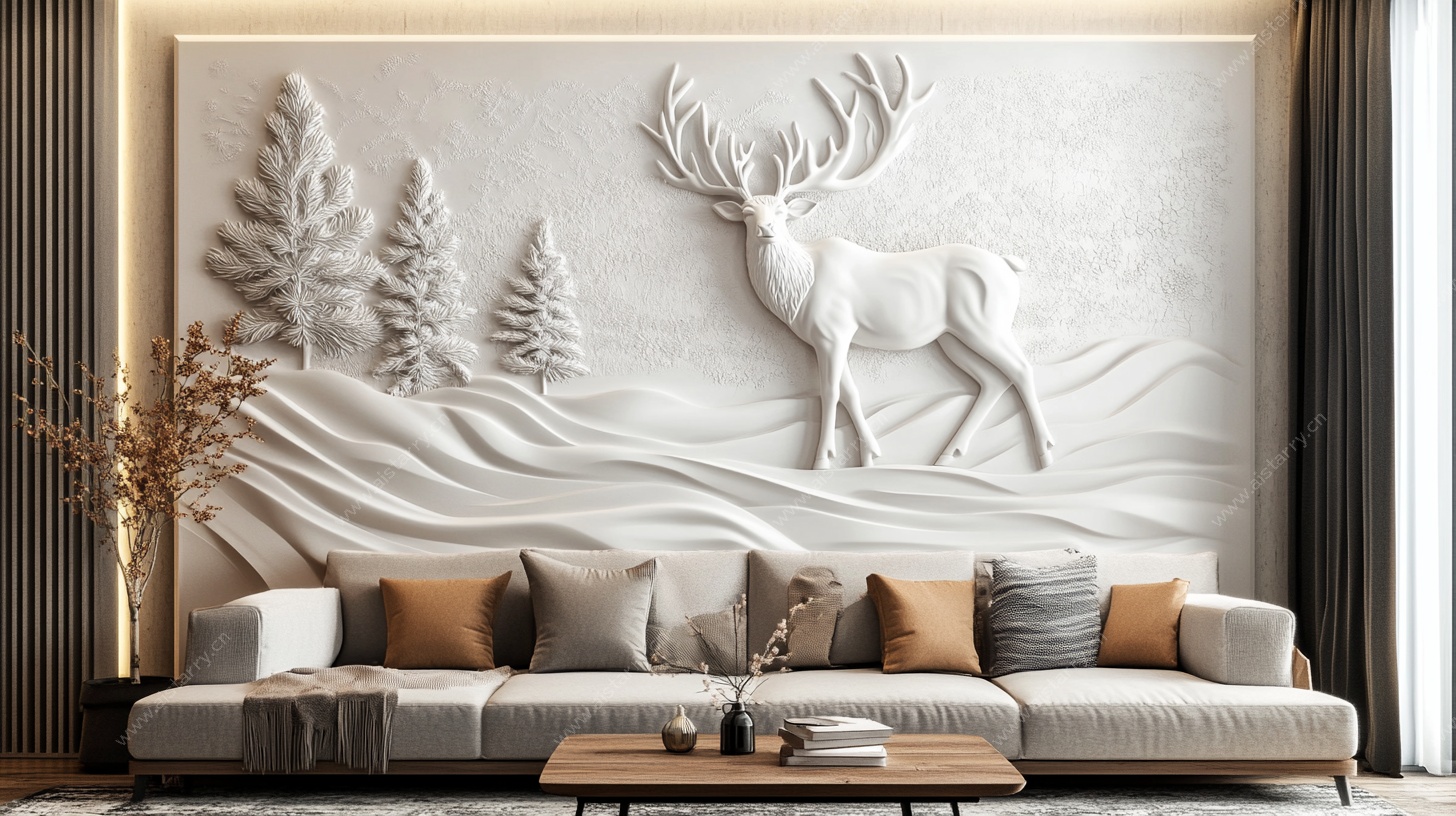 立体麋鹿墙饰客厅效果图