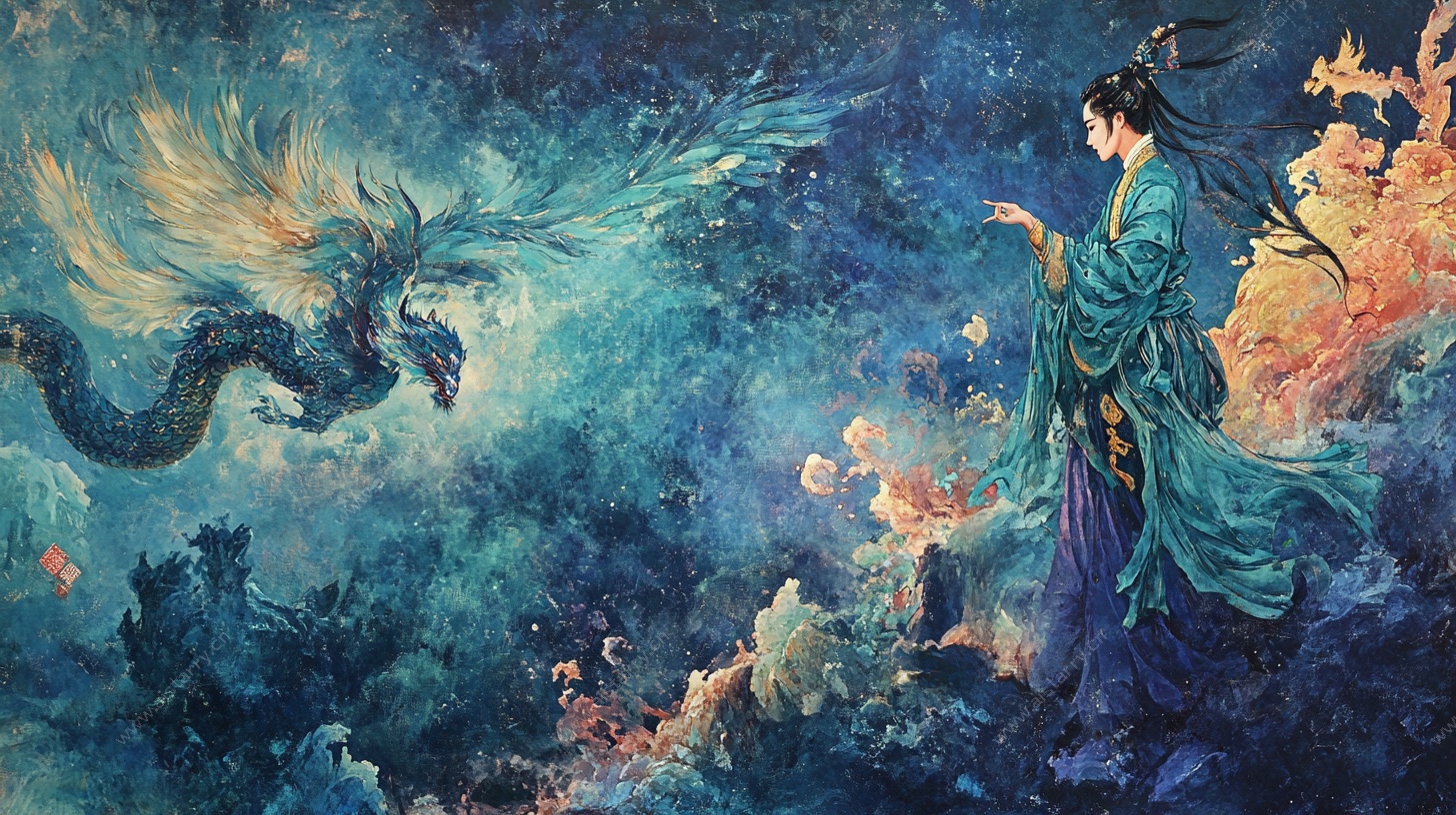 古风仙龙女子奇幻场景图