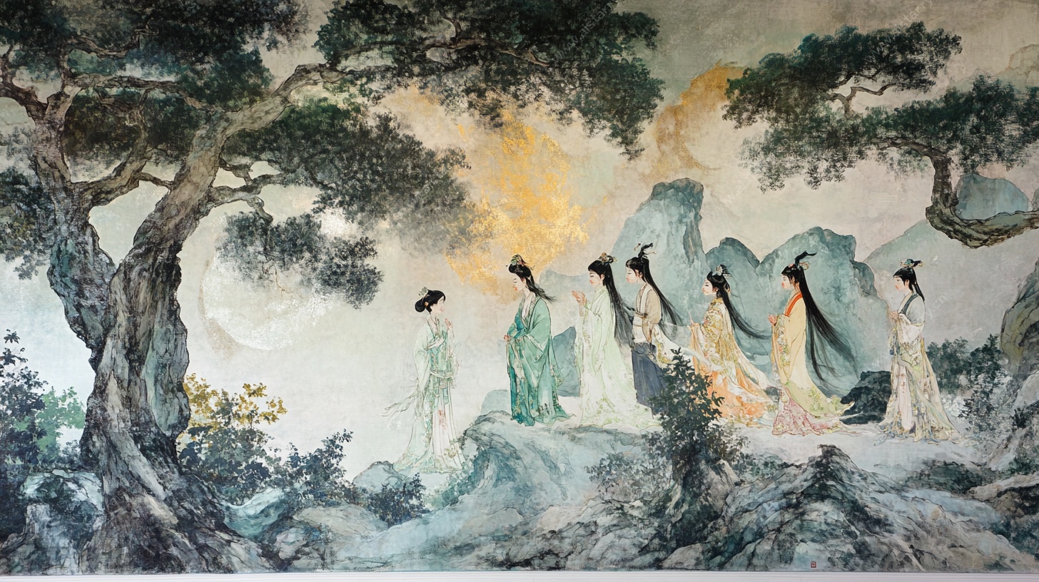 古风仕女山林漫步图