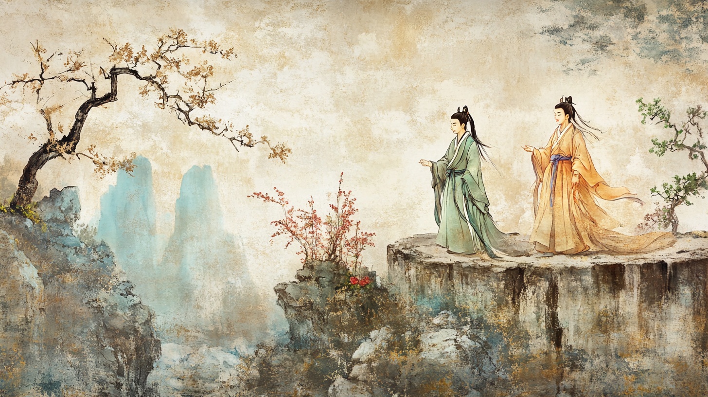 古风仙侠双角色立于崖边