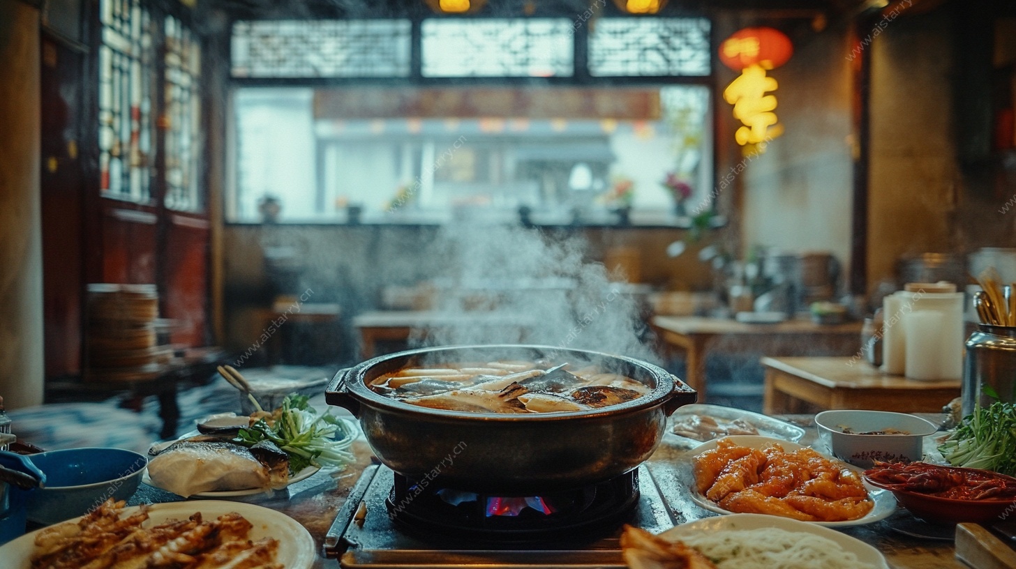 热气腾腾的中式火锅场景