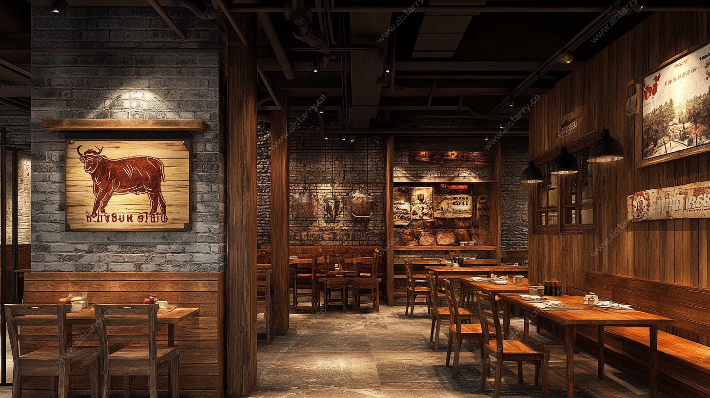 美式复古风牛排餐厅内景