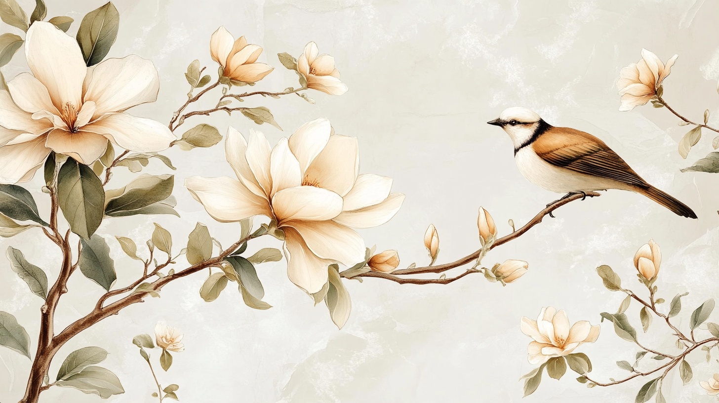 玉兰花枝上的小鸟