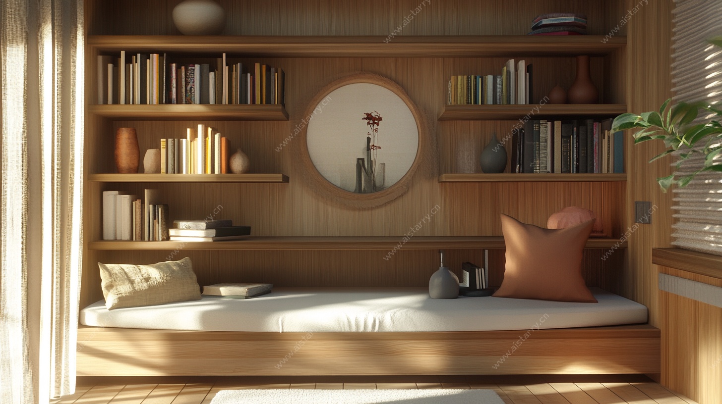 日式风木质窗边阅读角落