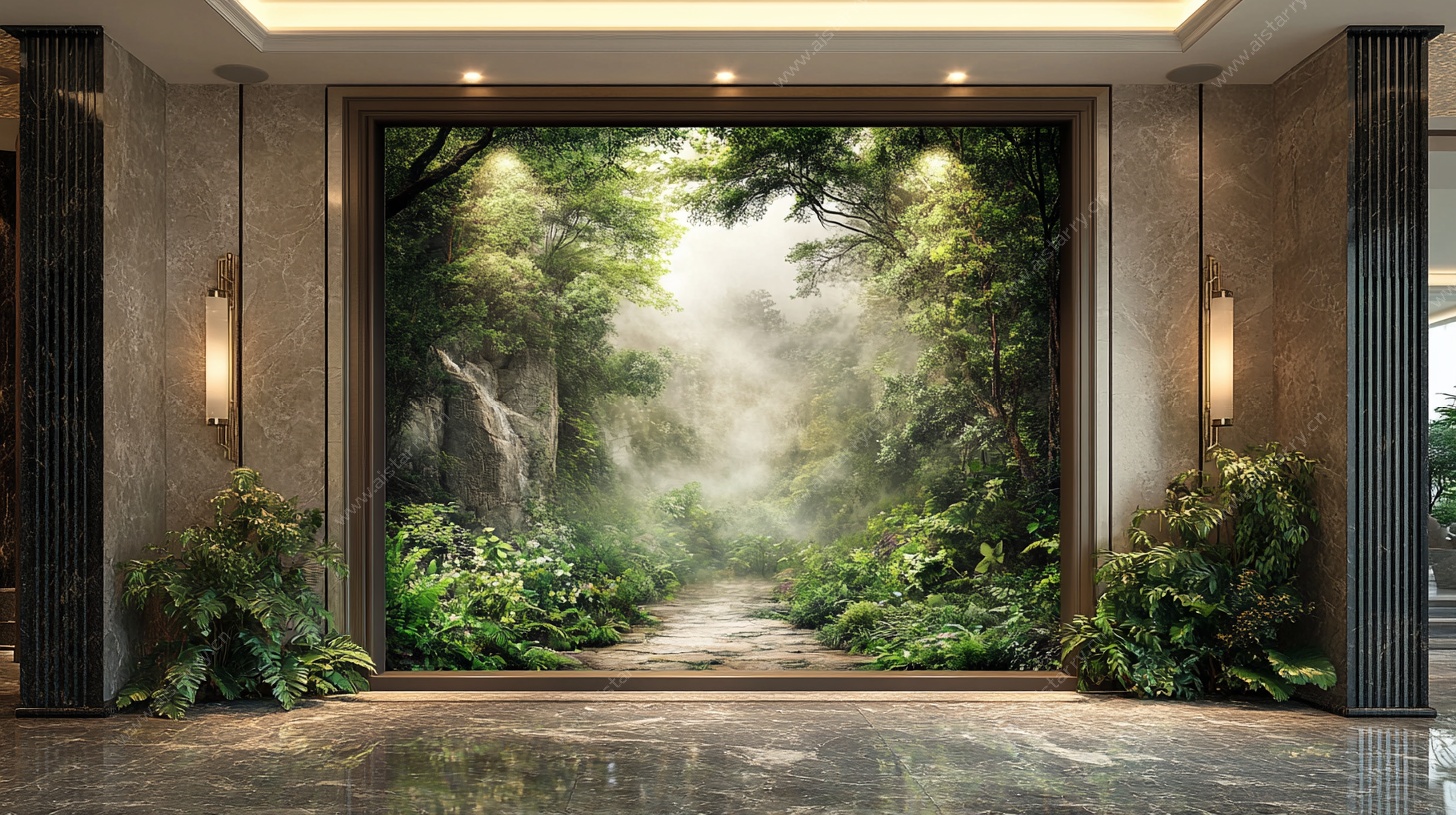 森林瀑布玄关装饰壁画