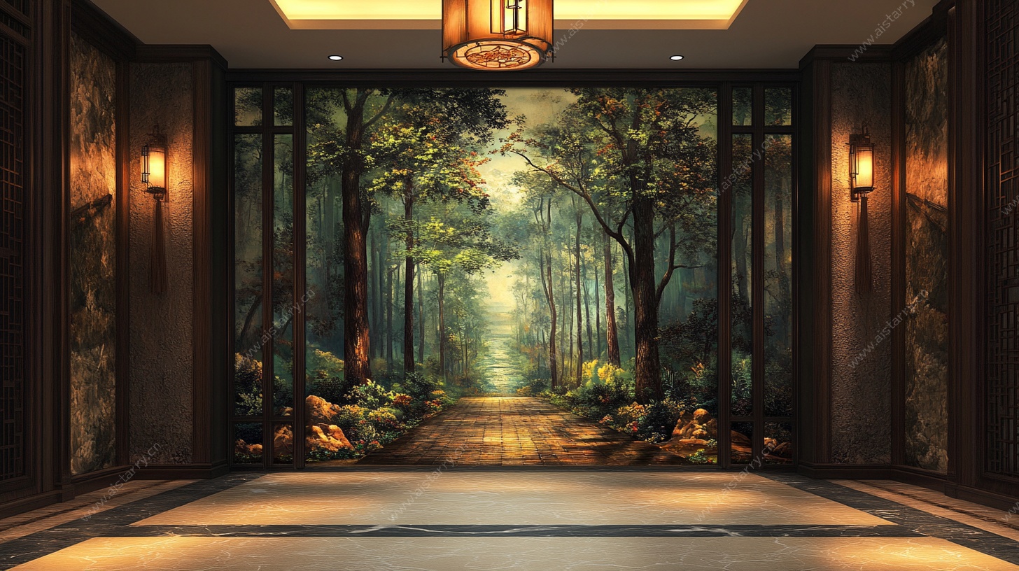 中式玄关森林主题壁画