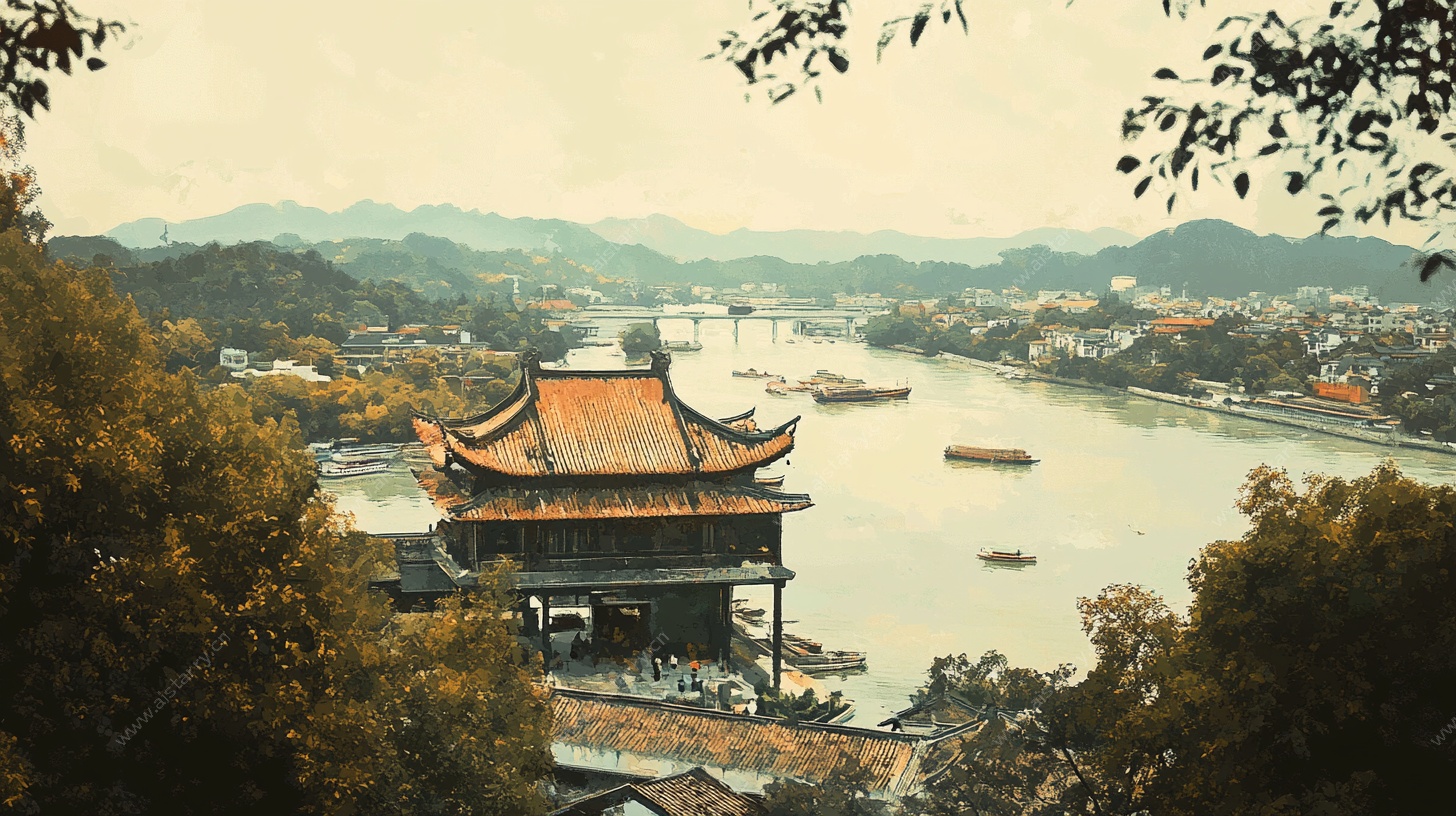 江边古亭风景图