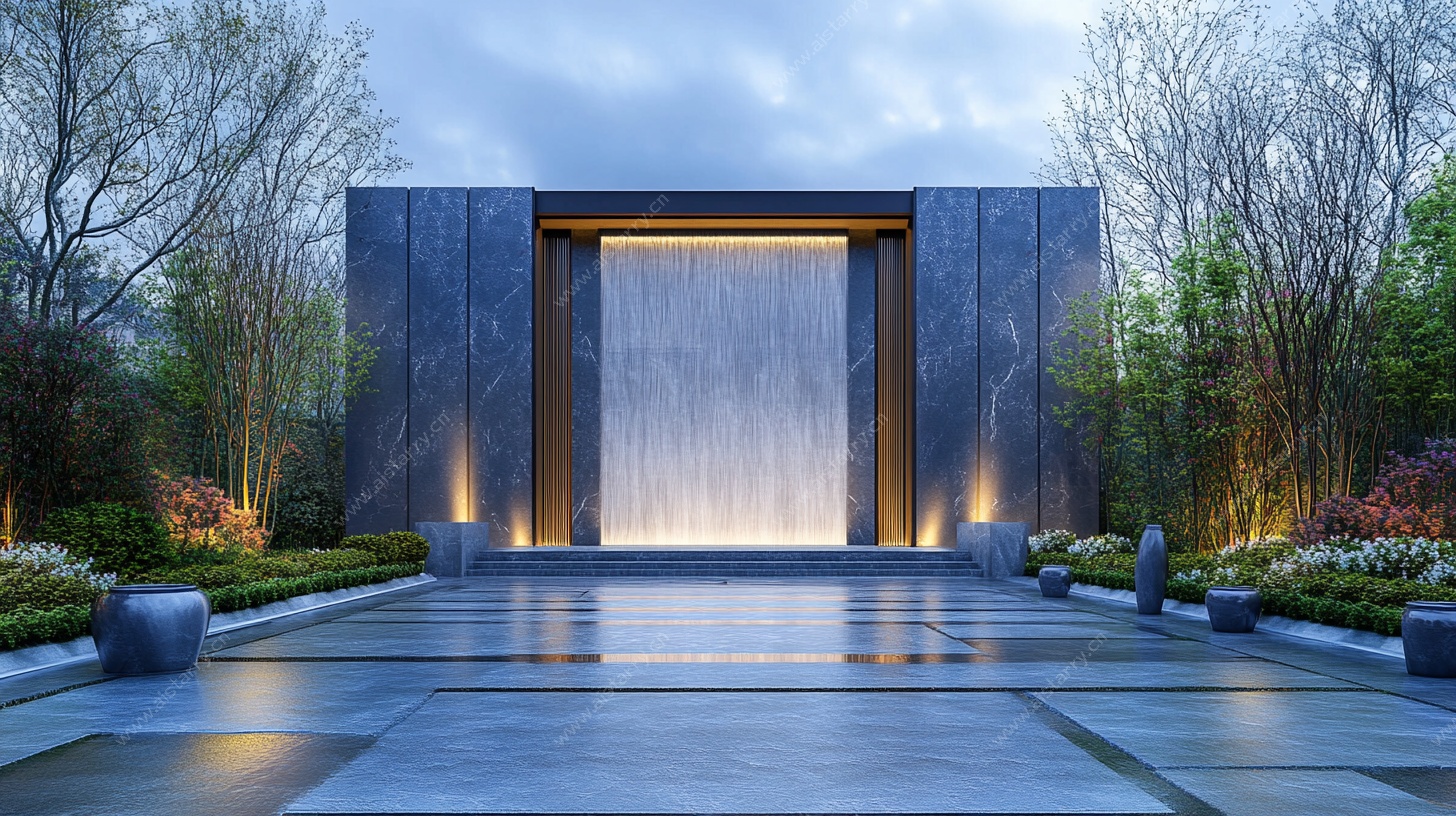 现代中式景观水景入口