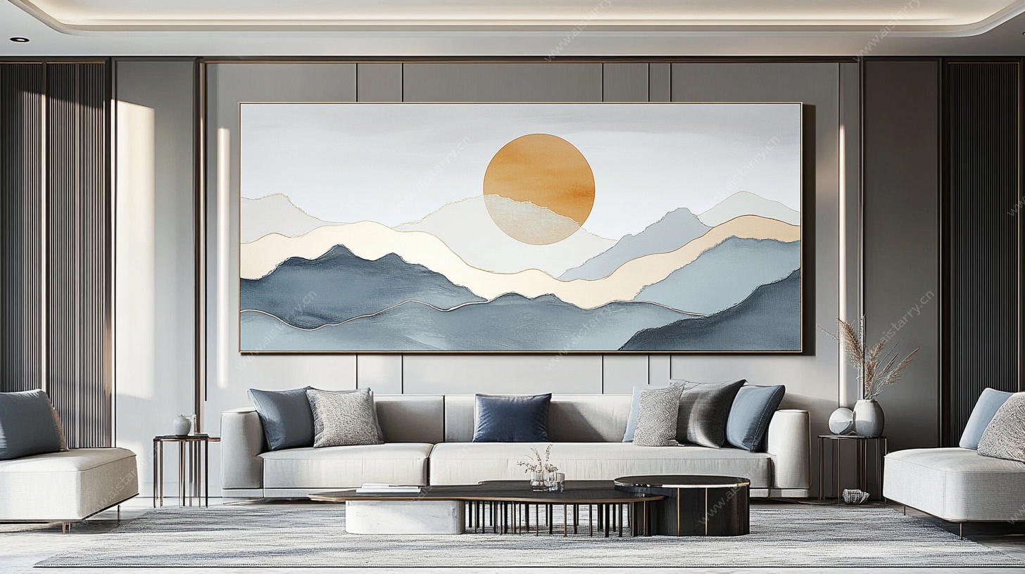 现代客厅中的山水挂画