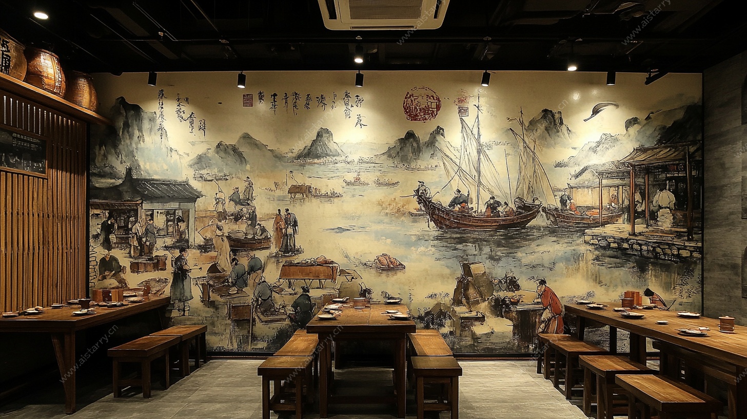 古风餐厅中式壁画就餐区