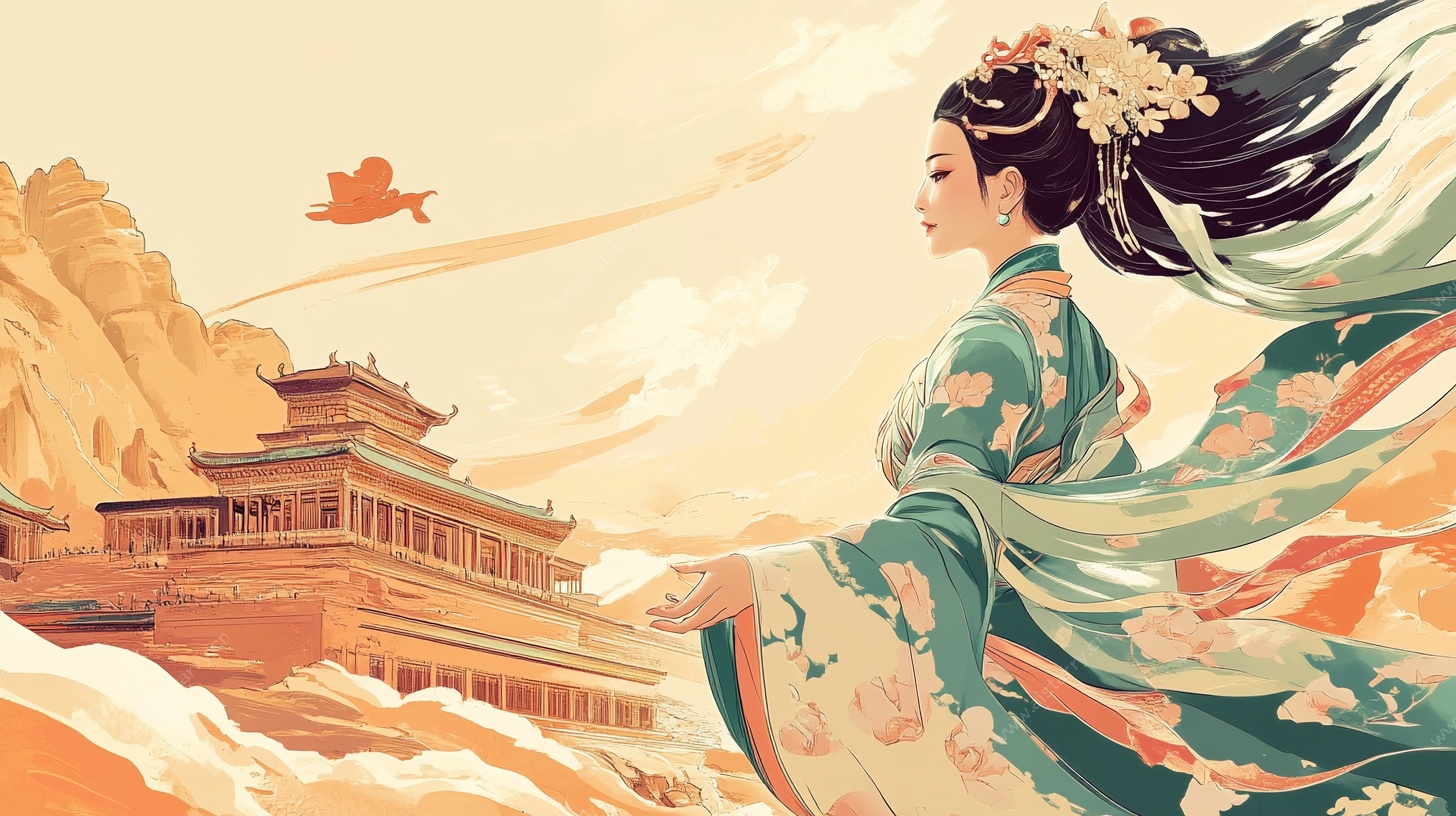 古风美人远眺壮丽宫阙