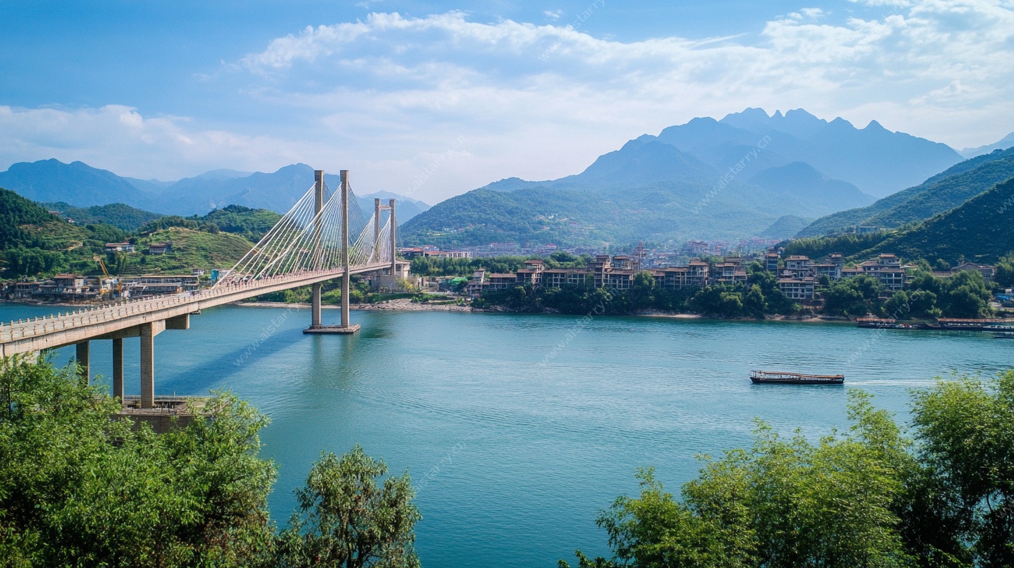 江上大桥与山水美景