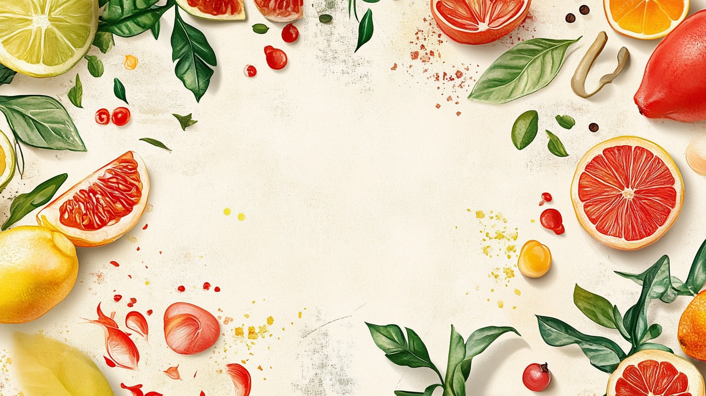 水果环绕的清新水彩背景