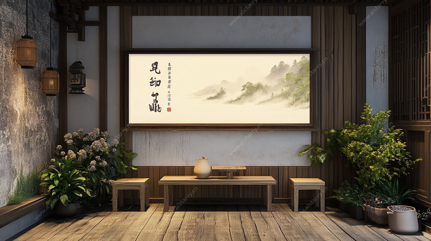 中式禅意茶室室内装饰图