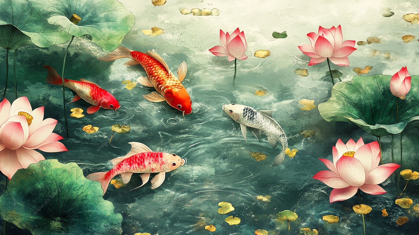 荷塘锦鲤图
