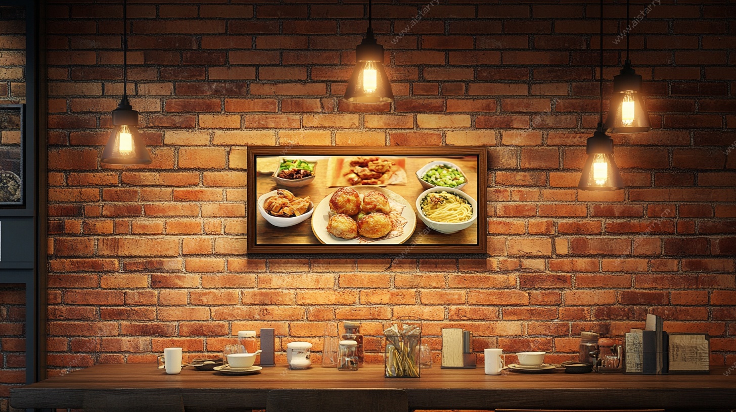 砖墙下的美味餐食展示