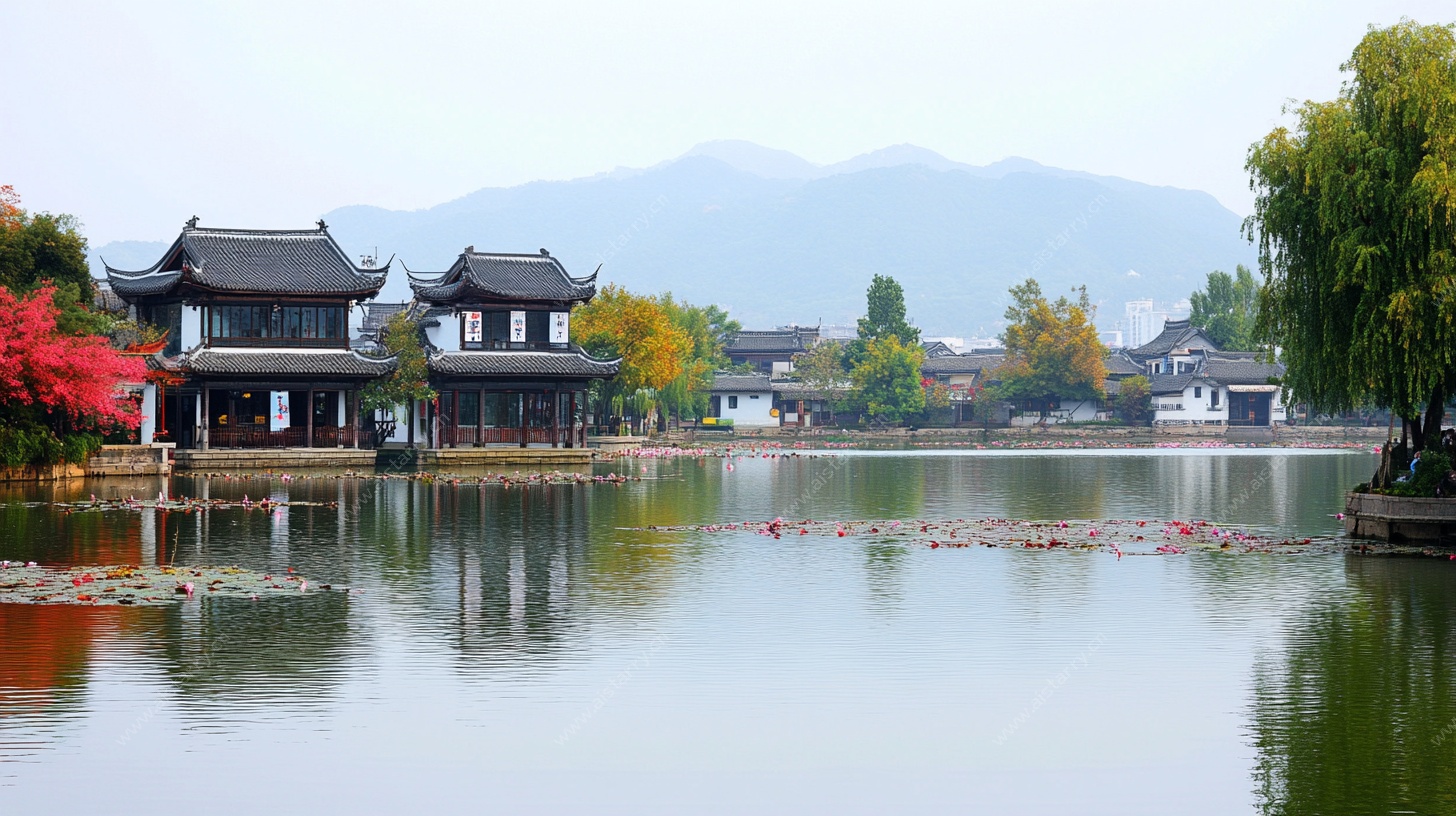 江南水乡湖畔古建筑风光