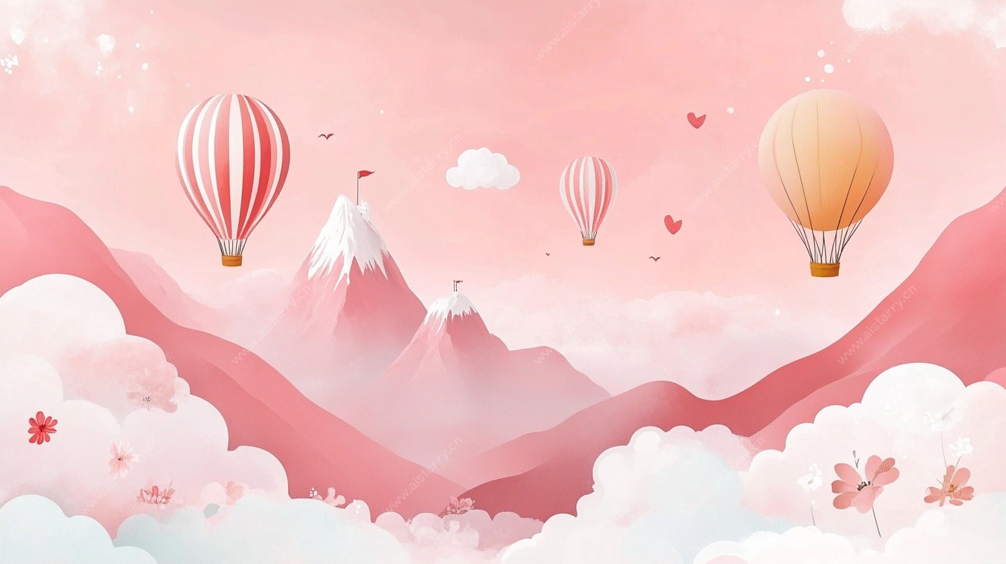 梦幻粉色热气球天空美景