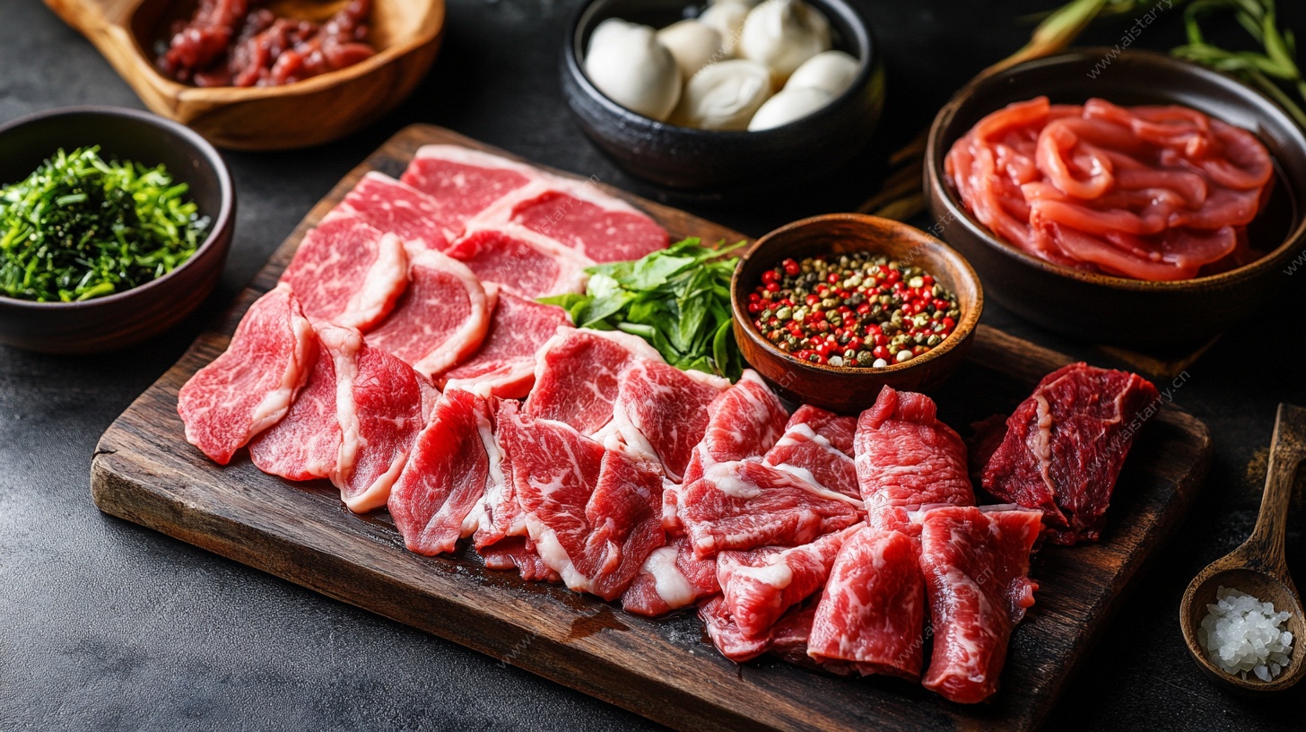 新鲜肉类食材及调料组合