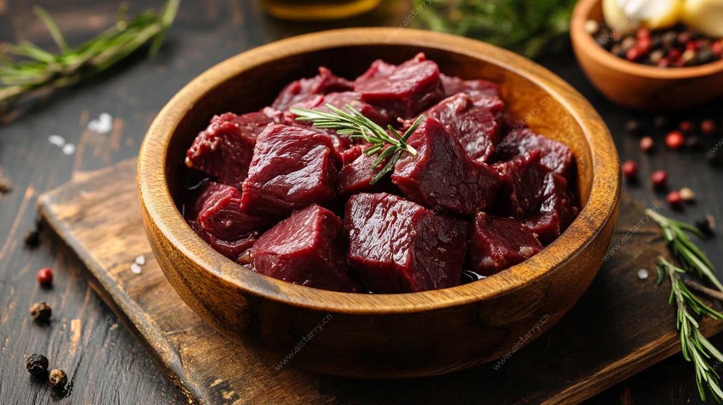 木碗中的鲜牛肉块