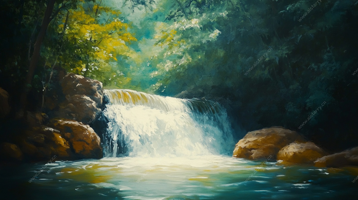 森林中的梦幻瀑布景观