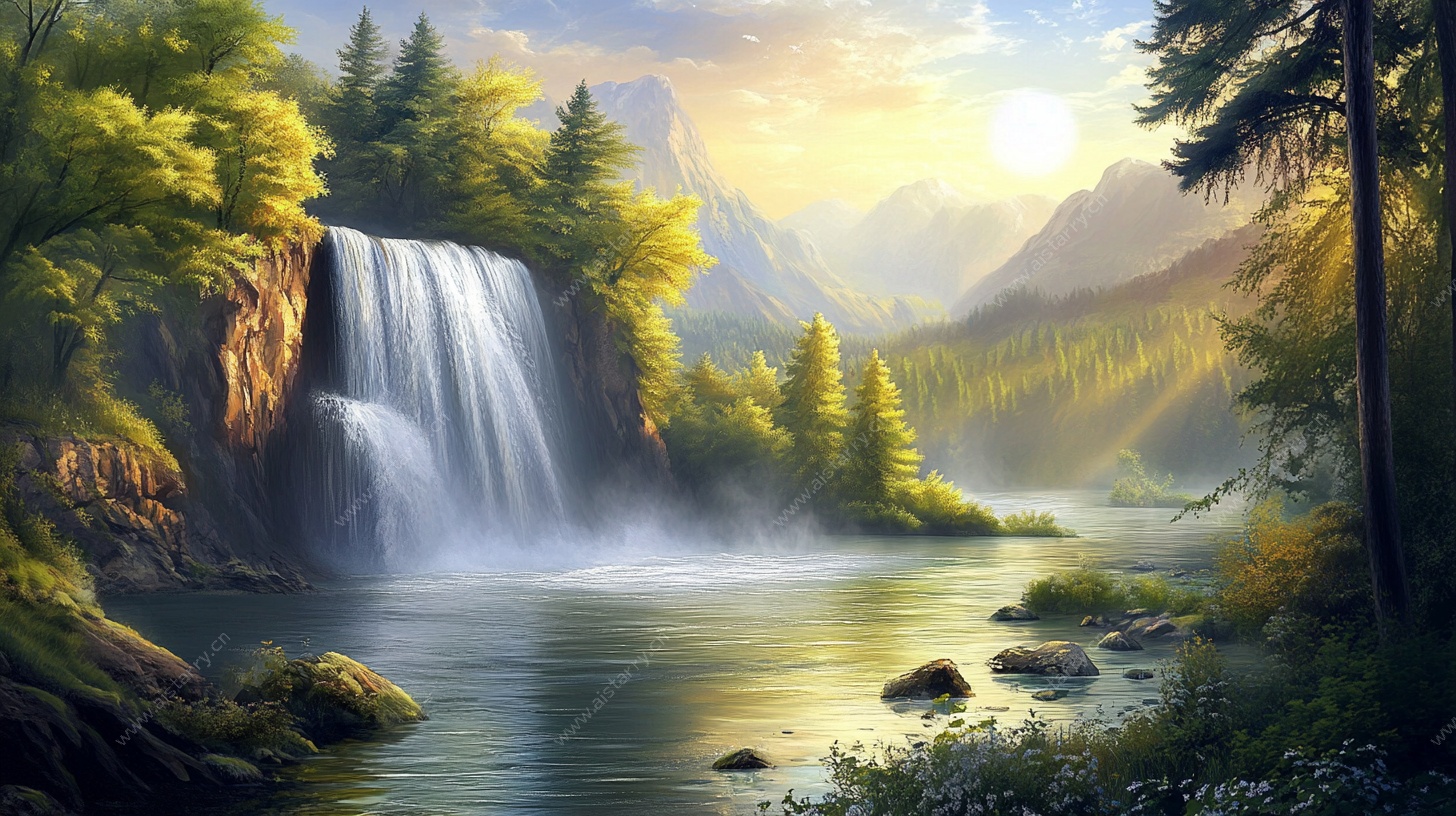 山林瀑布美景图