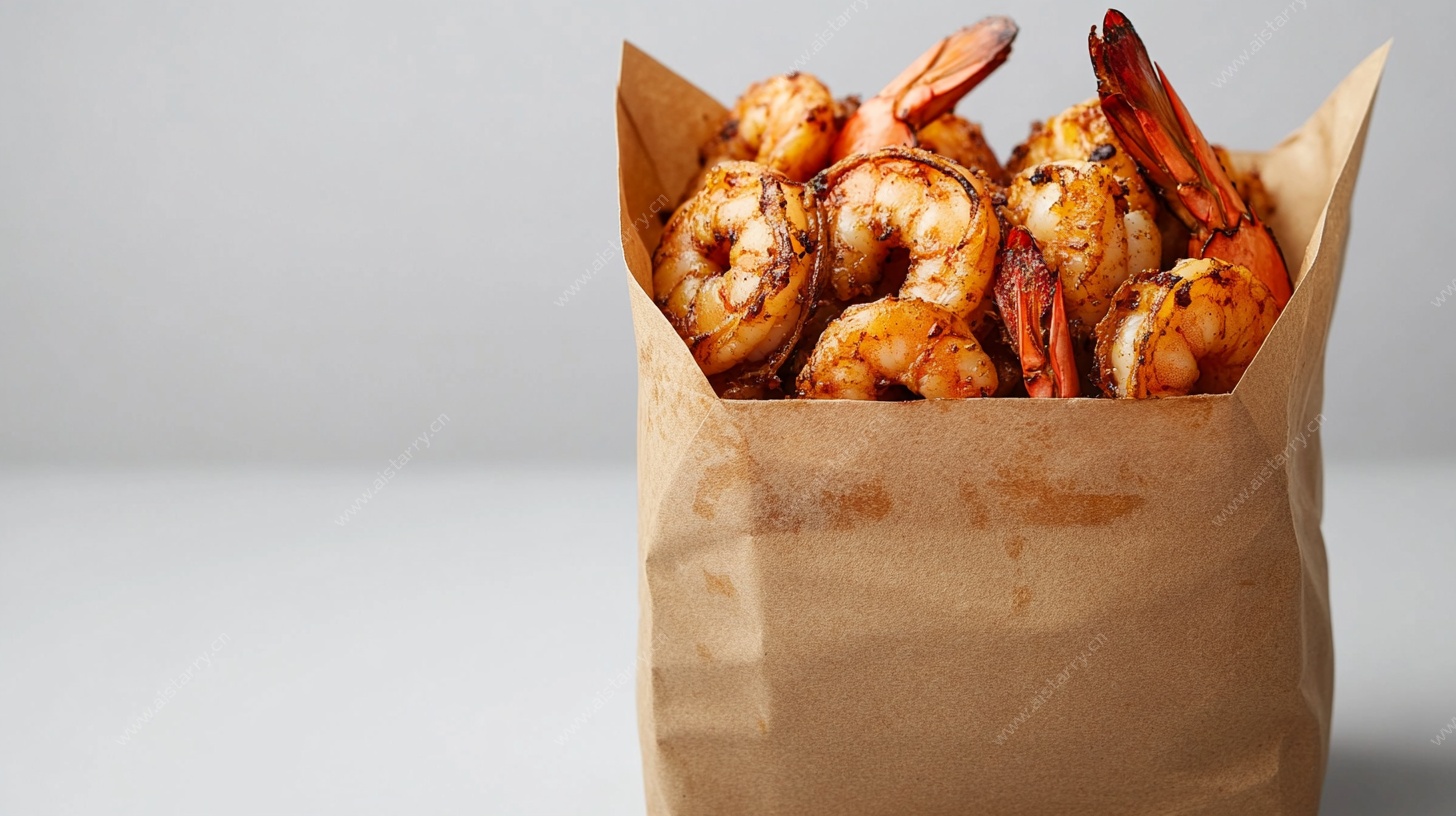 纸袋中的香烤大虾
