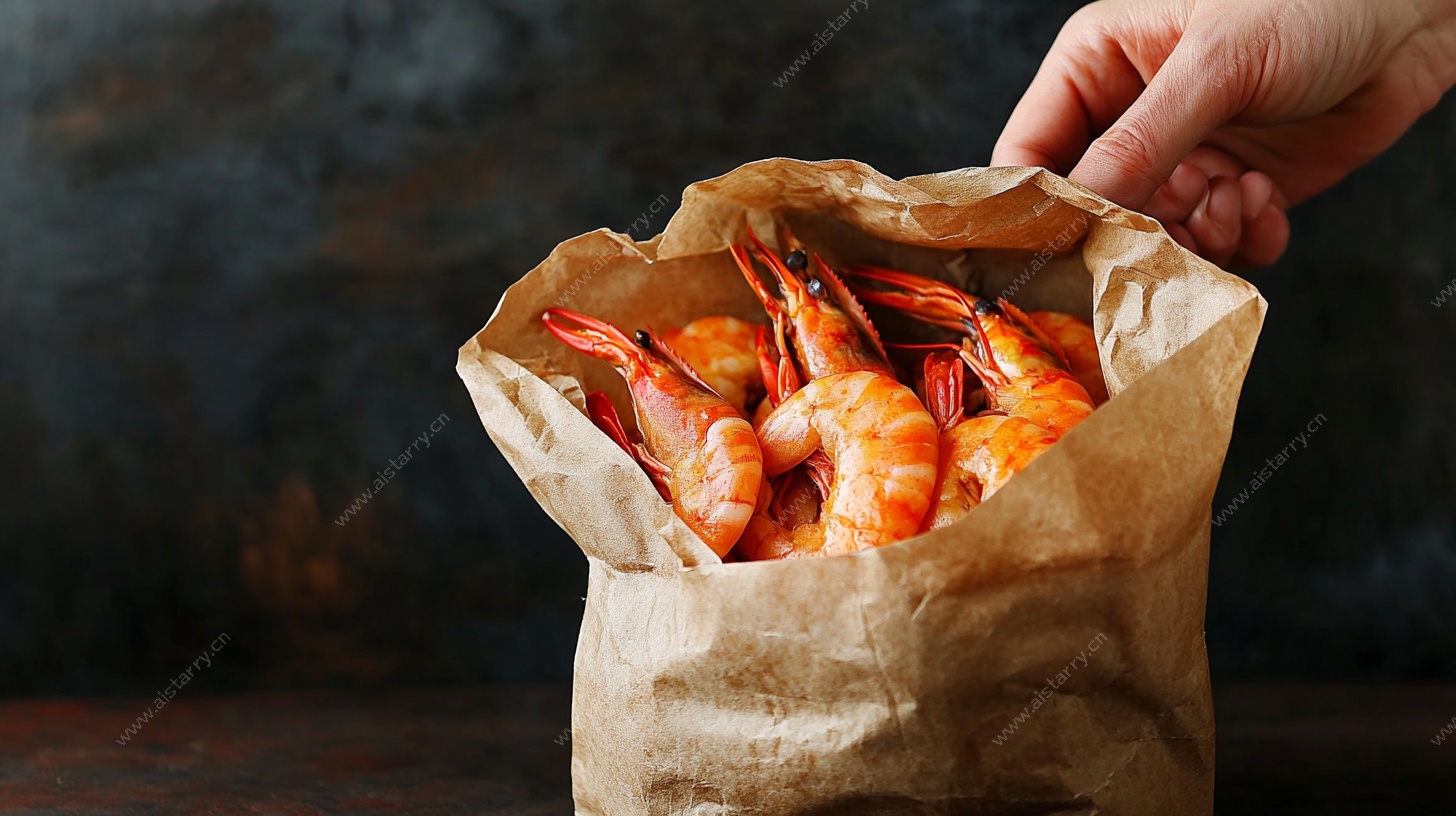 手拎纸袋中的新鲜大虾