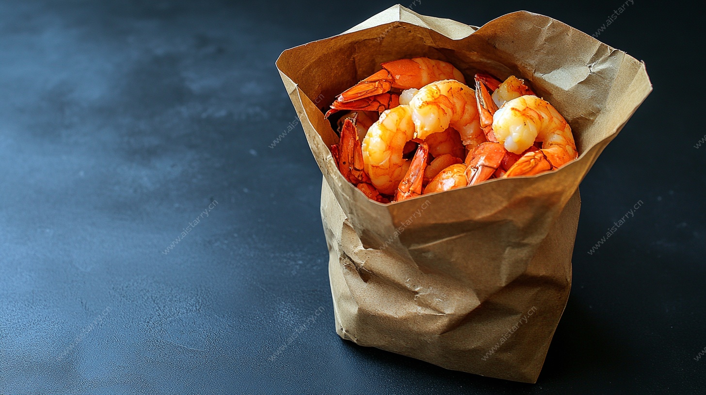 纸袋中的美味熟虾