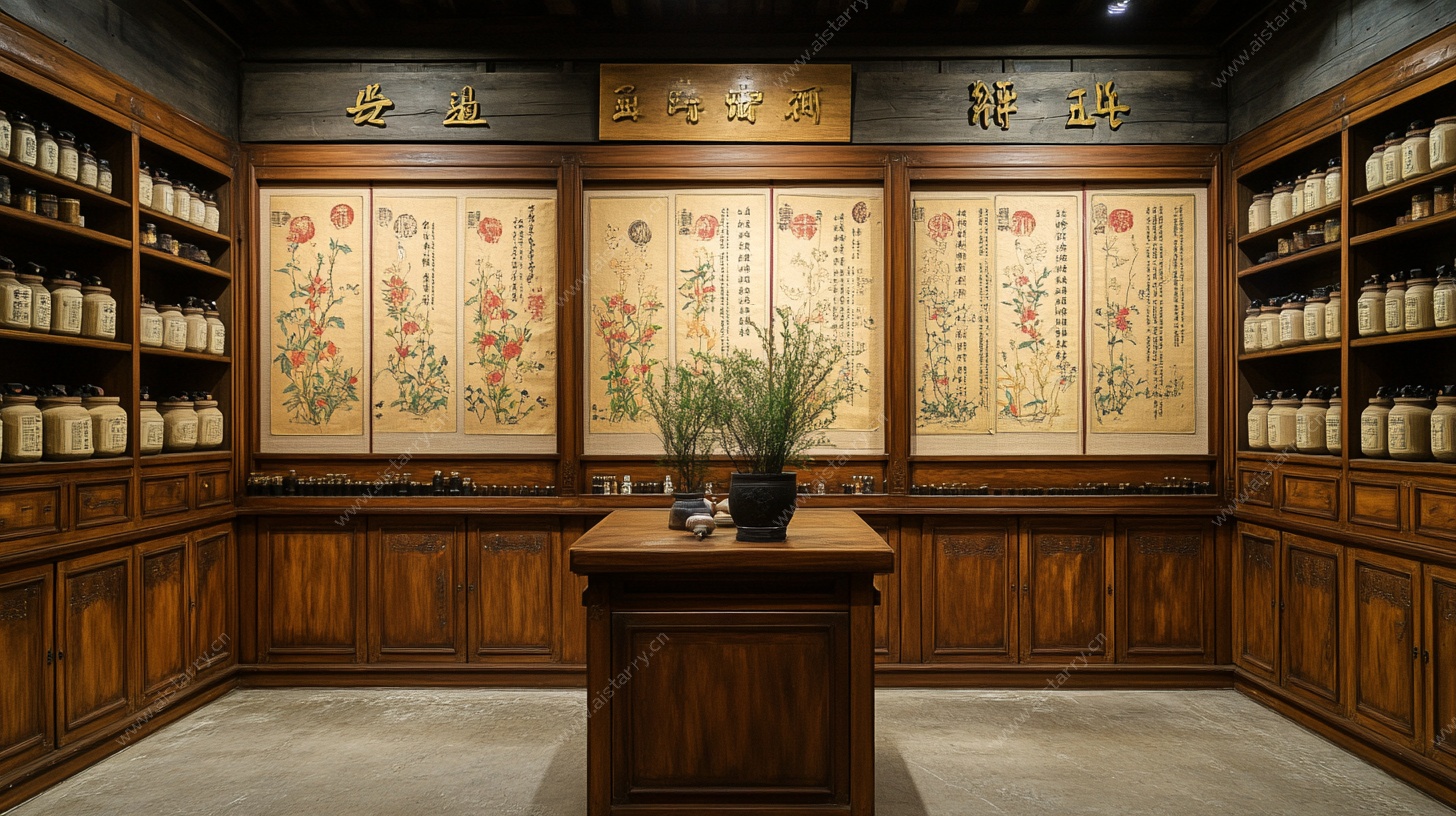 中式传统中药铺室内场景