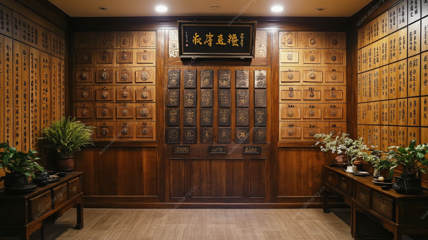 中式中药房古朴典雅场景