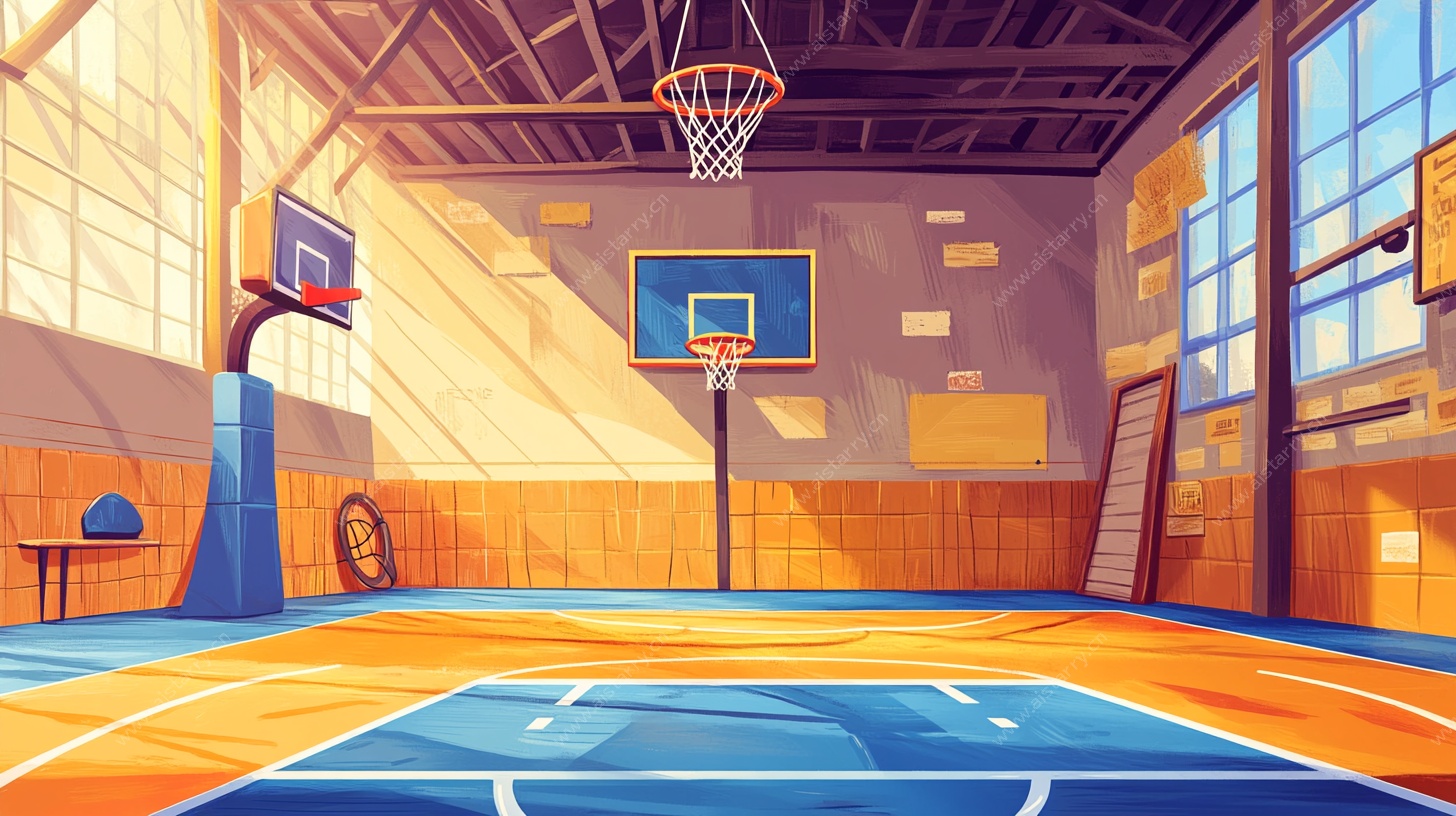 室内篮球场插画场景