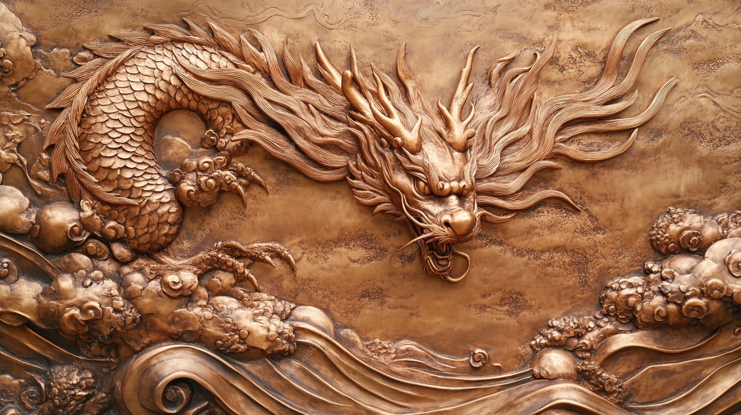 铜雕龙纹浮雕艺术作品