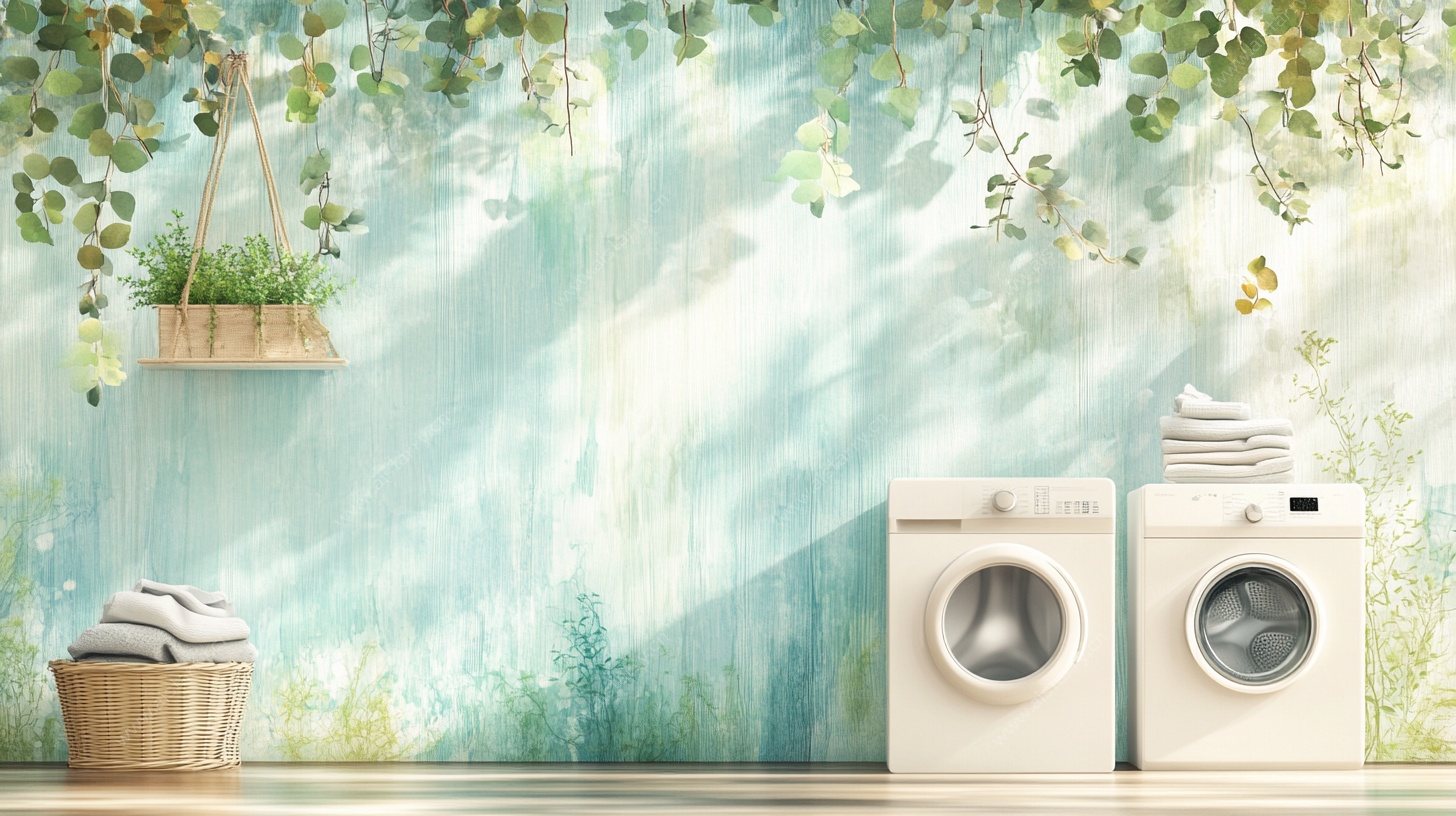清新洗衣房绿植装饰场景