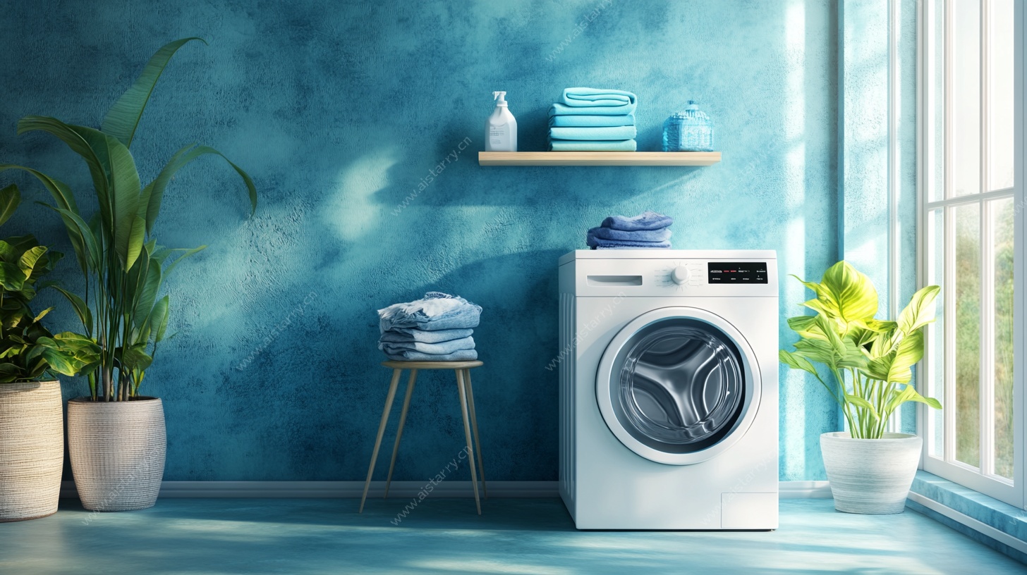 蓝色清新风室内洗衣机场景