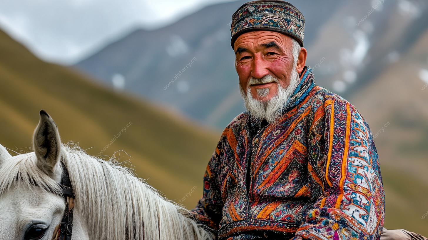 骑白马的少数民族老者