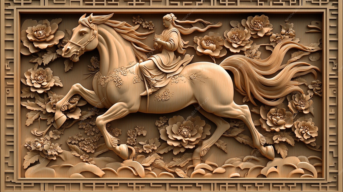 骏马佳人浮雕图