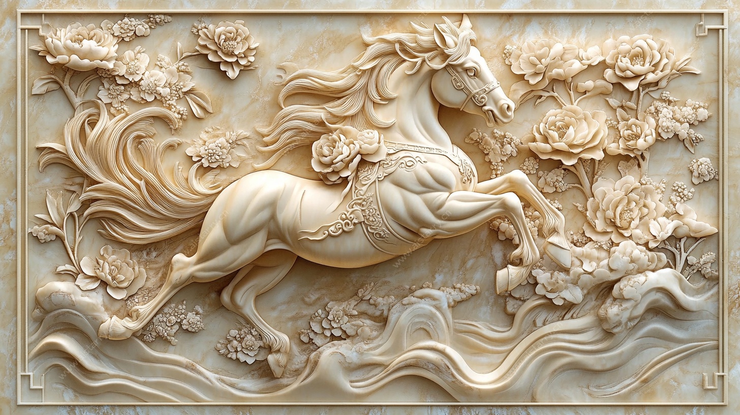 奔腾骏马浮雕图