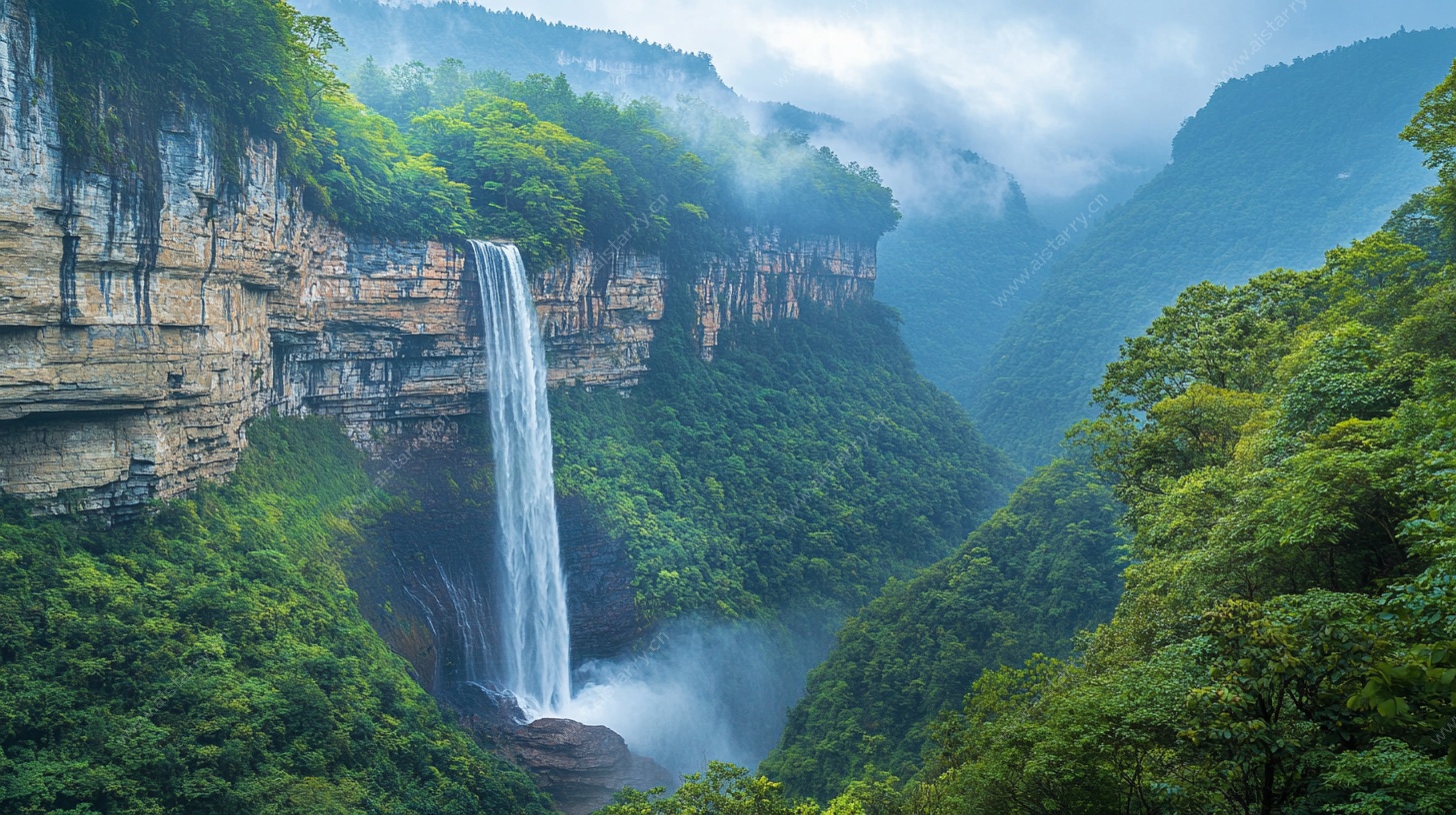 壮丽山间瀑布自然美景