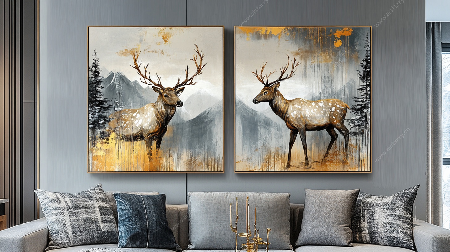 北欧风麋鹿装饰画双幅