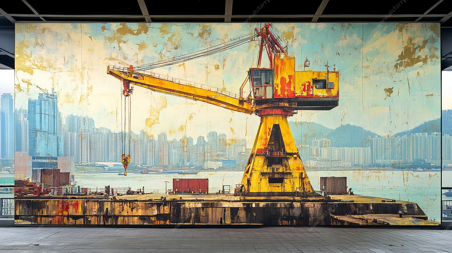 港口黄色起重机壁画场景