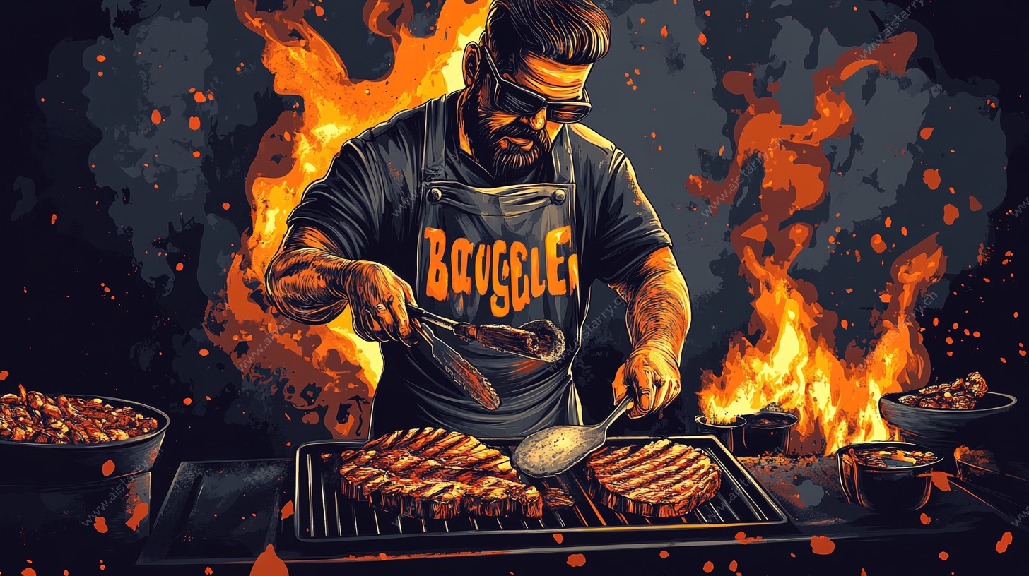 火焰中的烧烤大师