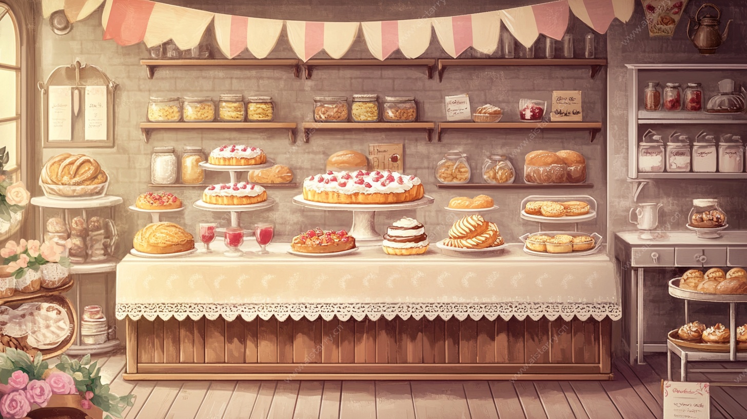 温馨面包店场景插画