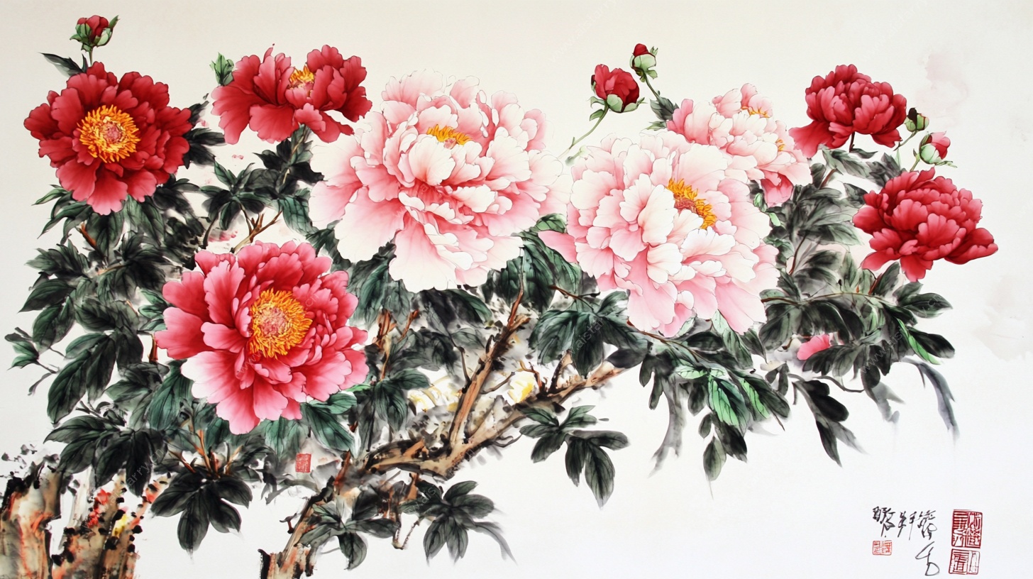 国画牡丹花卉图