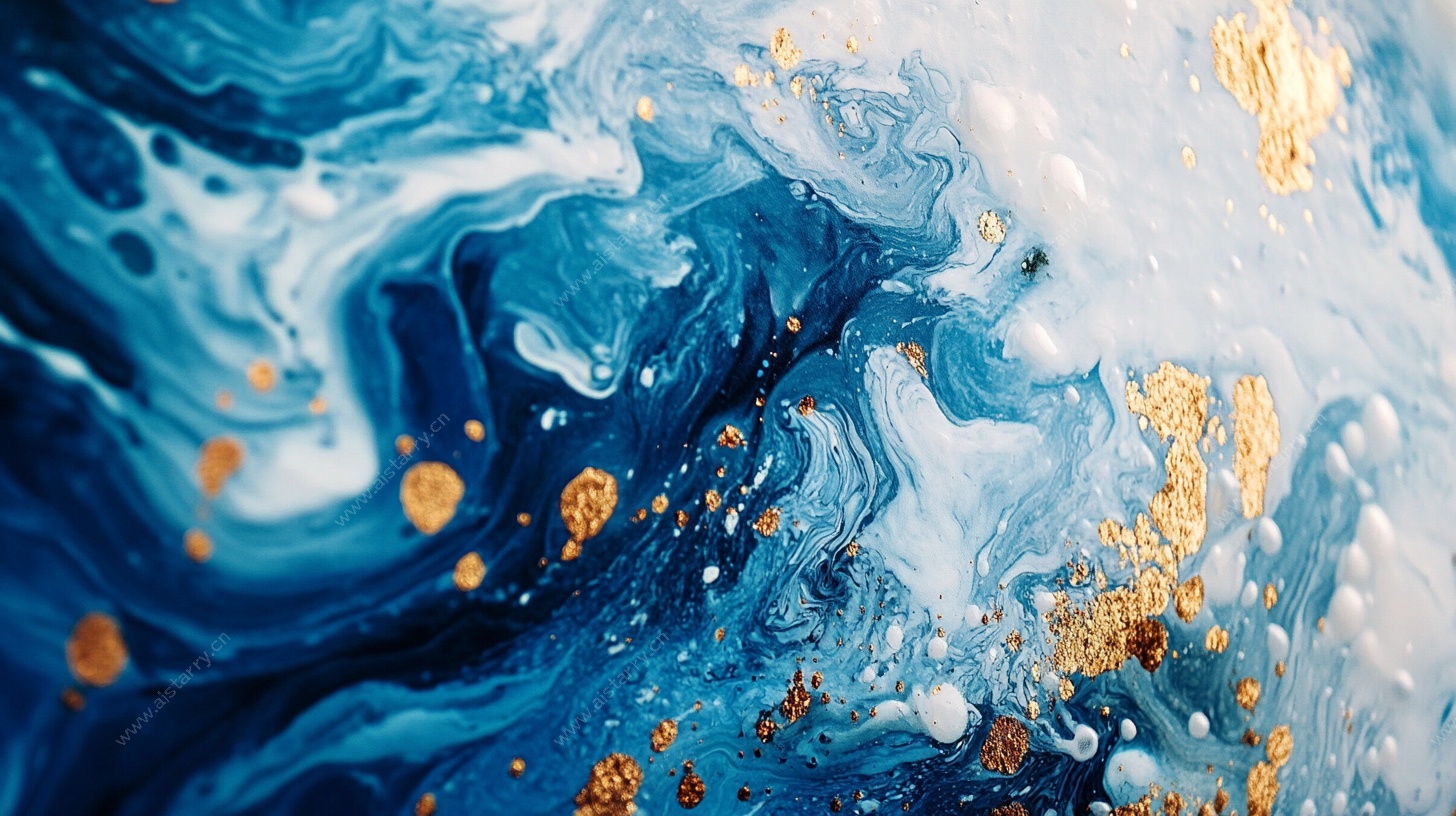 蓝金流体艺术纹理画面