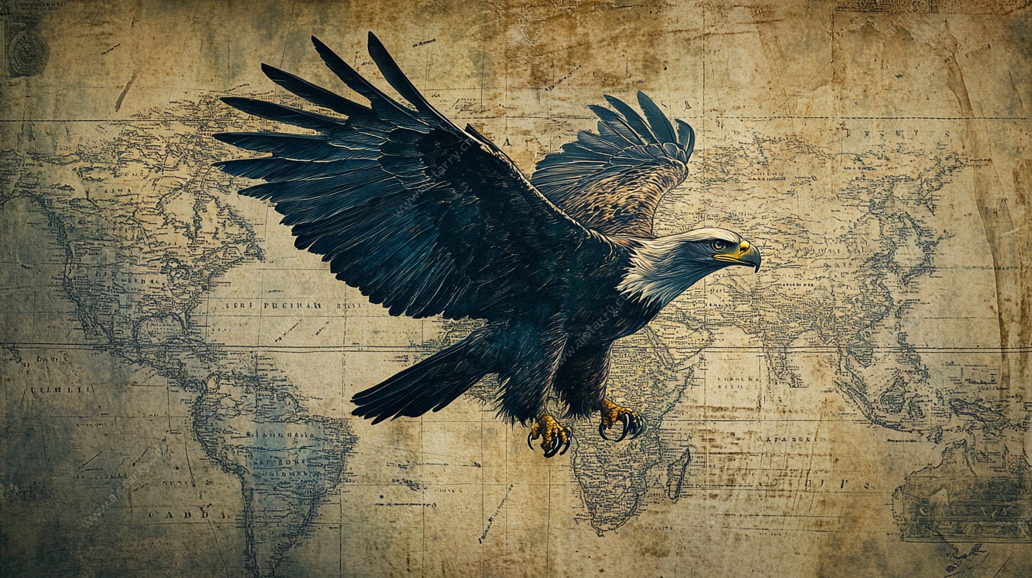 展翅雄鹰于世界地图之上