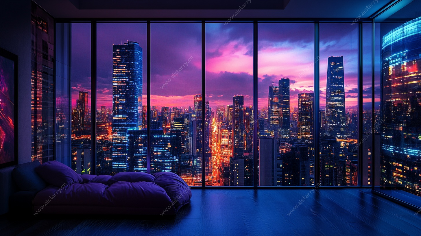 梦幻都市夜景室内全景