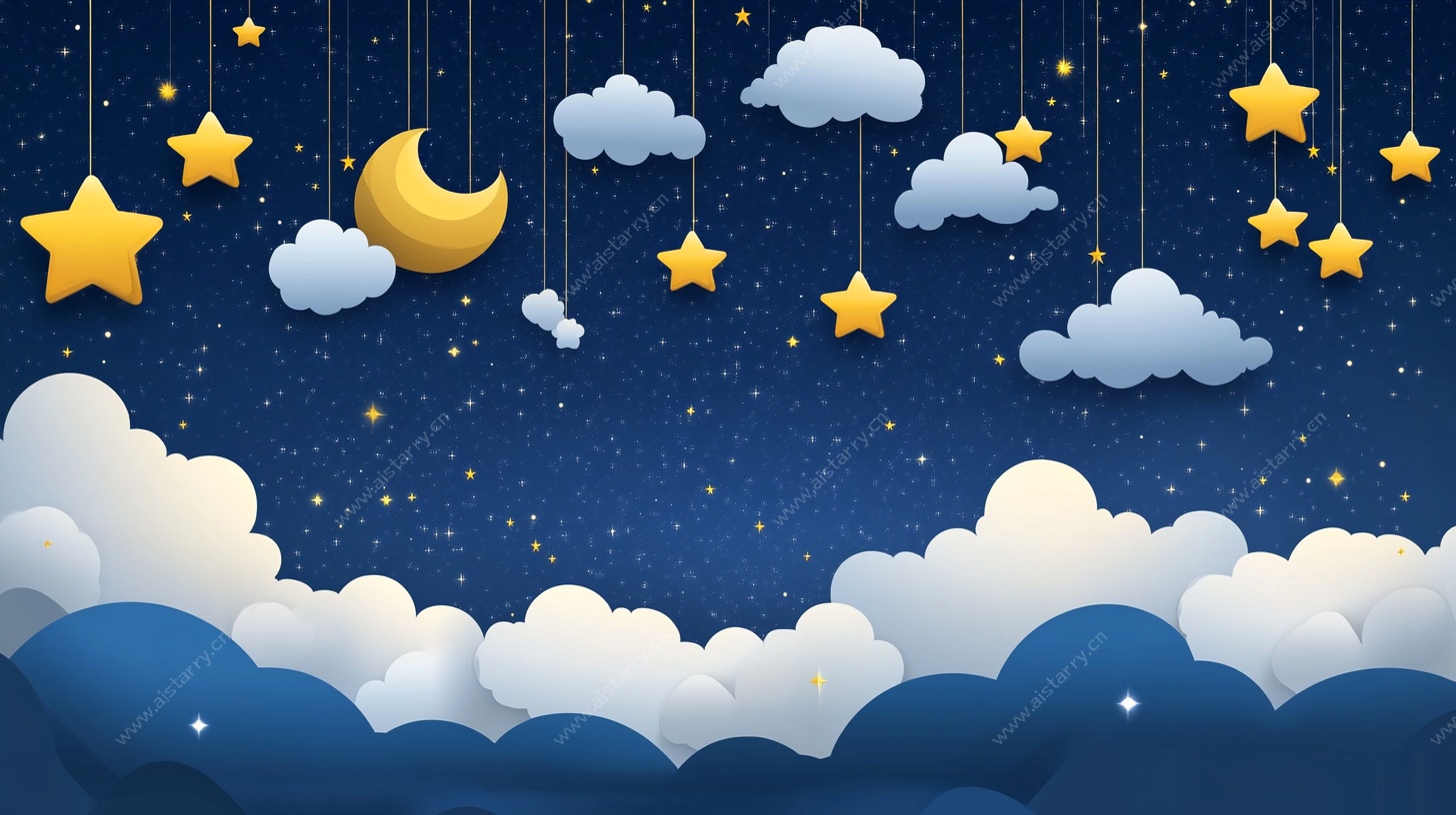 梦幻夜空下的星月云朵
