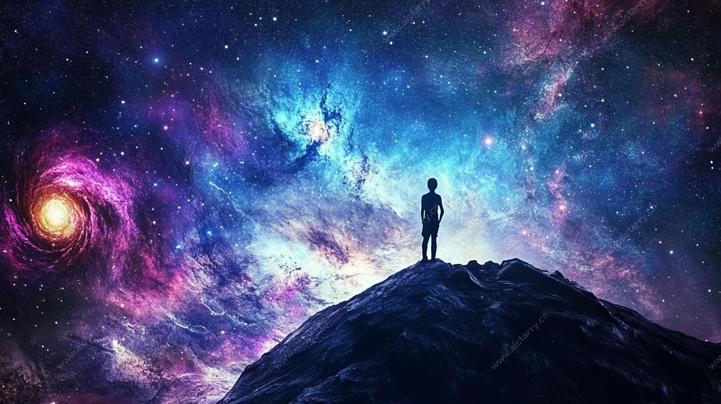 仰望星空的孤独身影