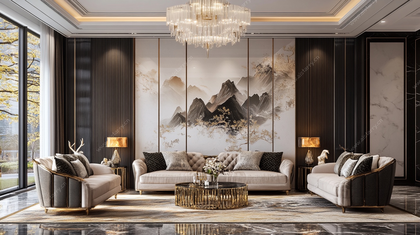 新中式豪华客厅室内场景
